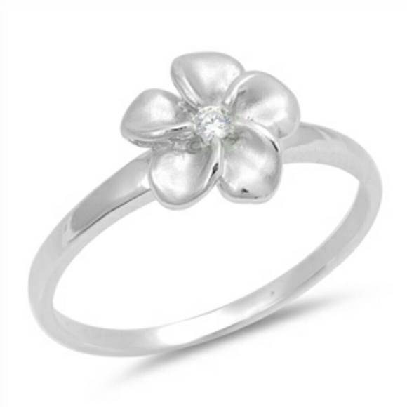 Sterling silver 925 stamped plumeria ring