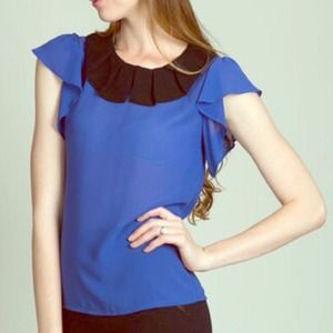 Sheer cobalt blue collared top