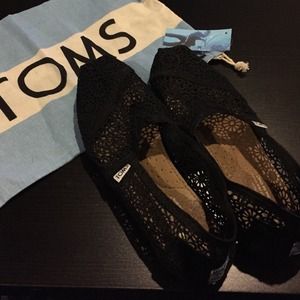 Black crochet TOMS.  Worn twice