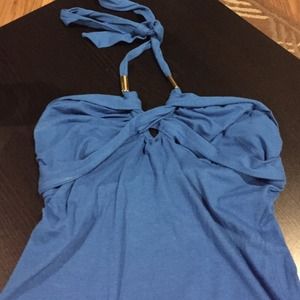 Royal blue VS halter top with gold accents