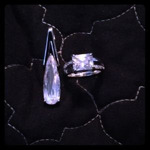 Lia Sophia matching CZ ring & pendant. New.