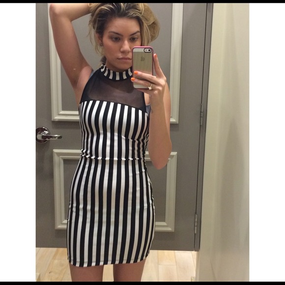 Black / white striped bodycon dress