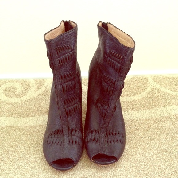 Black leather wedge boots