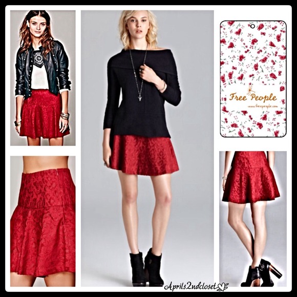 Free People Dresses & Skirts - FREE PEOPLE Red Flared Chenille Skirt