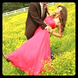 Size 6/4 Hot pink Formal Gown! GOLD beading!!