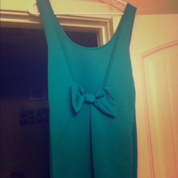 NWOT teal low back w/ bow dress - Picture 1 of 3