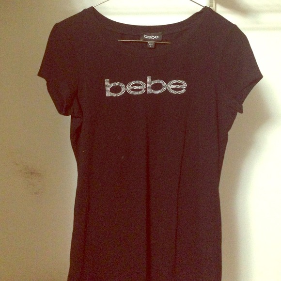 Bebe Rhinestone Logo Black Tee