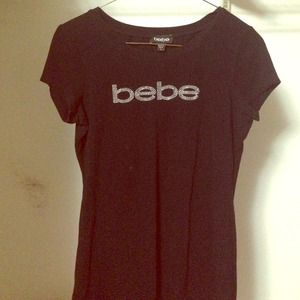 Bebe Rhinestone Logo Black Tee