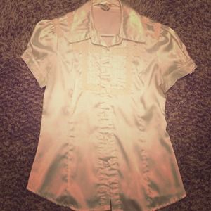 White silky button down with embellishments