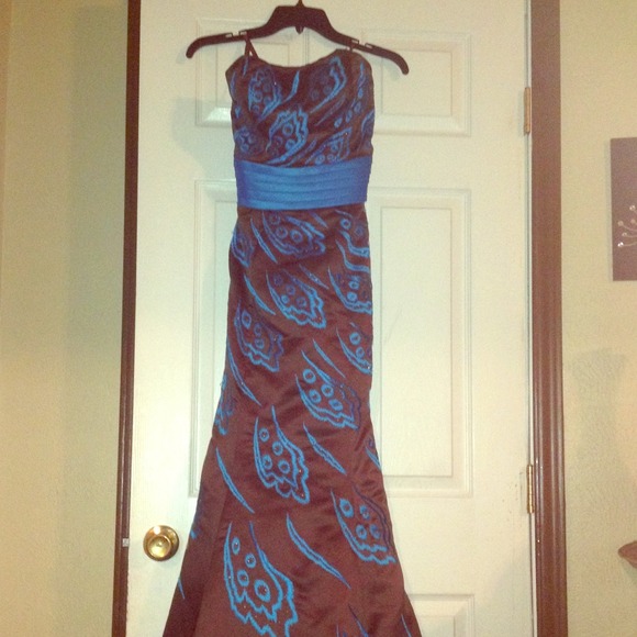 Brown and turquoise evening gown