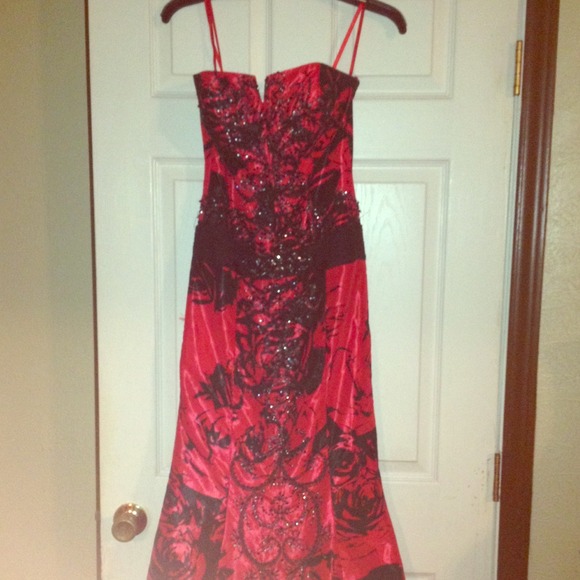 Red and black sequin evening dress