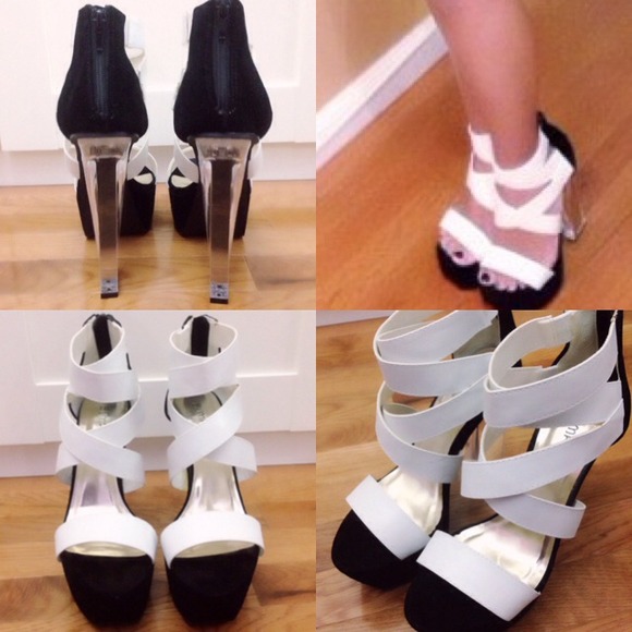 Strapped black and white Lucite Heels - Picture 2 of 3