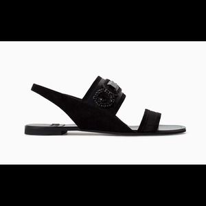 Zara Black Flat Sandals with Rhinestones