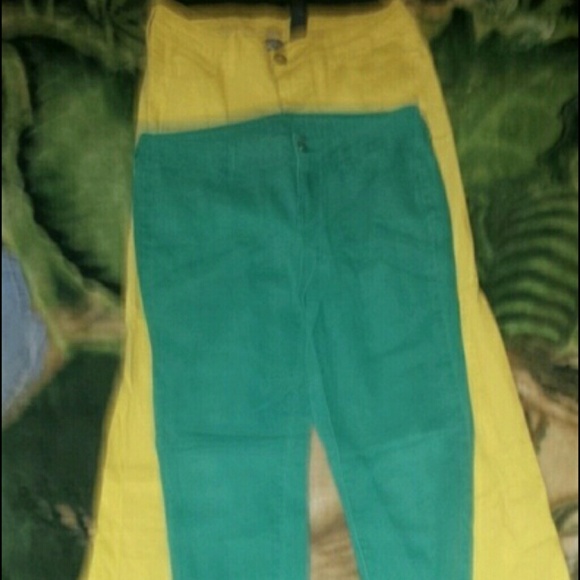 2 pair of bright colored city street skinny jeans