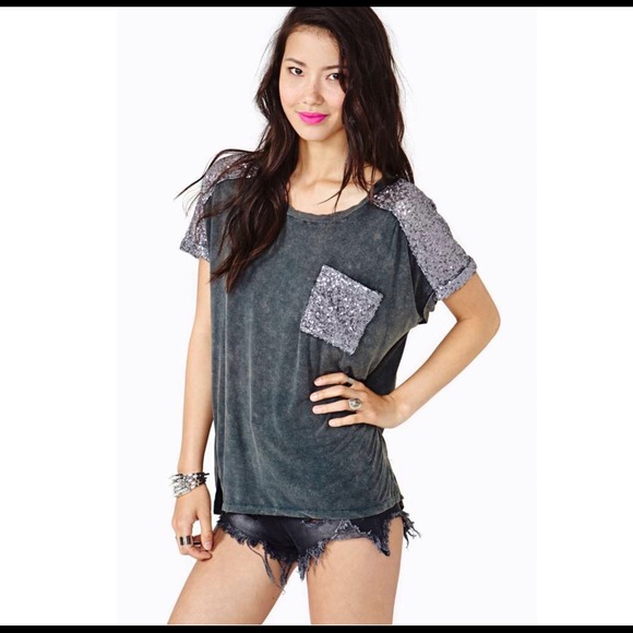Nasty Gal Gray Glitch Sequin Tee