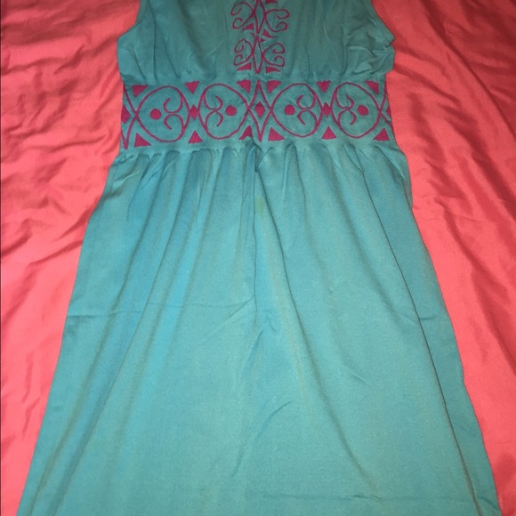 Teal and hot pick dress