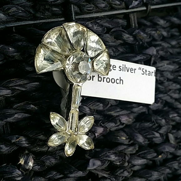 RHINESTONE SILVER BROACH VINTAGE