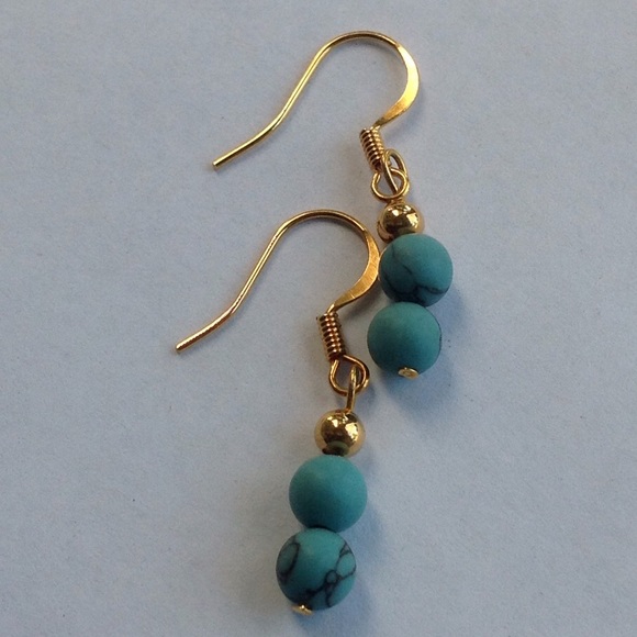 14k GP Blue Turquoise Earrings - Picture 2 of 3