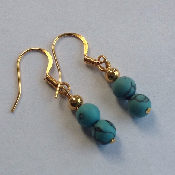 14k GP Blue Turquoise Earrings - Picture 3 of 3