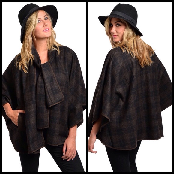 ๐๐HP๐๐ Black & Brown Poncho Coat - Picture 2 of 3