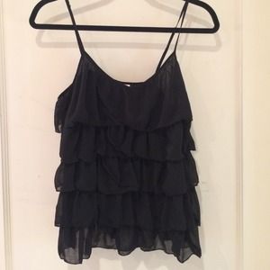 H&M black ruffle chiffon shirt