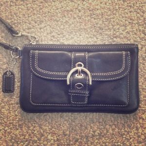 Coach black leather wristlet