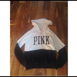 Black and White Victoria Secret PINK Zip Up Hoodie
