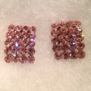 Pink rhinestone square studs