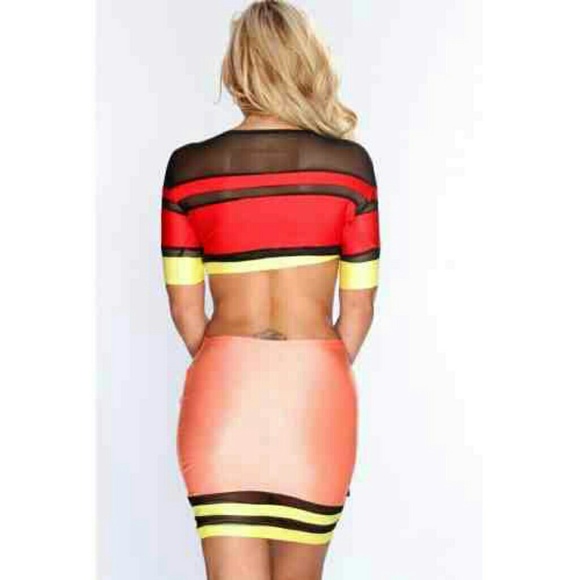 Multi Color 2pc Crop Top Bandage Mini - Picture 3 of 4