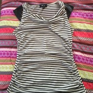 Striped black and white leather sleeve shirt