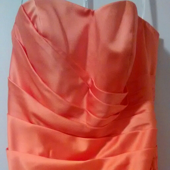 David's Bridal Tangerine Satin floor length dress