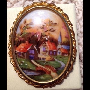 Antique French Limoges porcelain brooch.