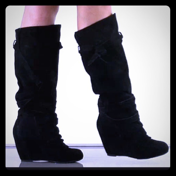 naughty monkey Boots - Naughty monkey black suede wedge boots