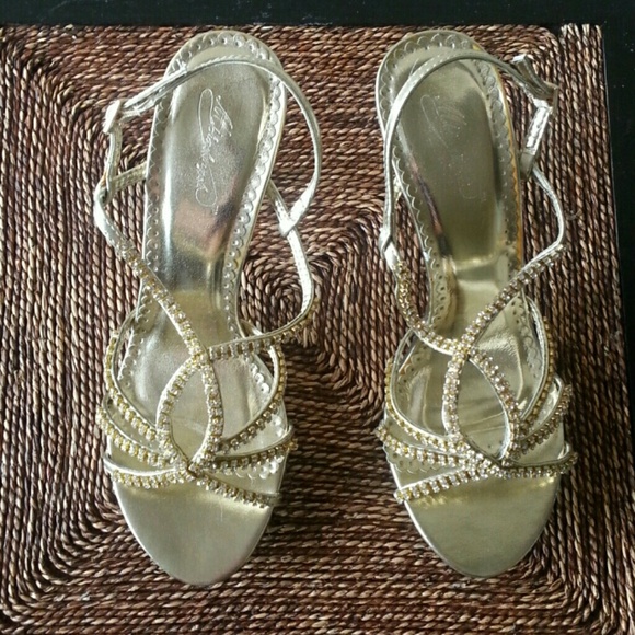 Gold high heels with rhinestones