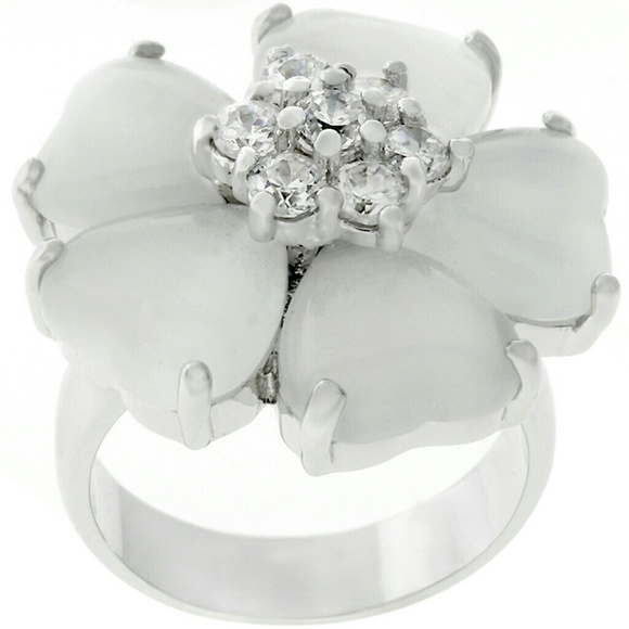 Floral Nouveau Ring With Cats Eye CZs