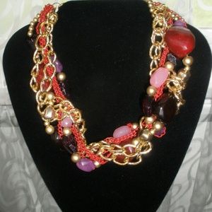 Chunky Gold red statement necklace