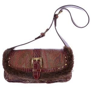 Authentic ETRO COATED Paisley CANVAS BAG w/fur