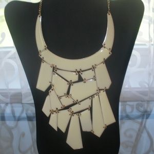 Cream Ivory Gold tone long bib necklace set