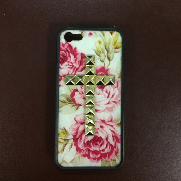 Cream Floral Hold Studded Cross iPhone 5/5s Case