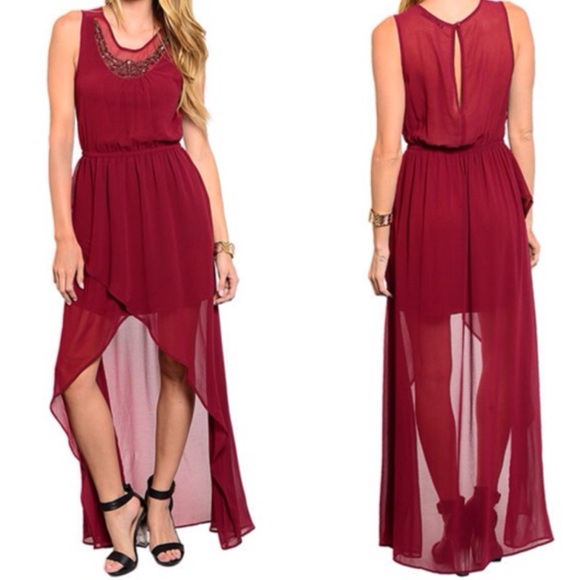 Dresses & Skirts - Dressfor@angelam00n Burgundy EmbellishedMaxi Dress