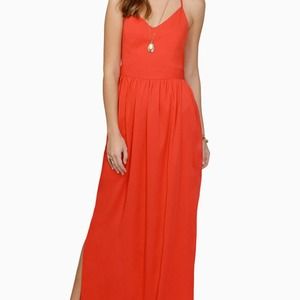 Long red backless dress