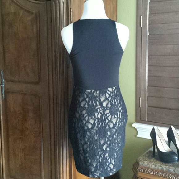 NWOT Black Leather & Lace Sexy Dress! - Picture 3 of 4