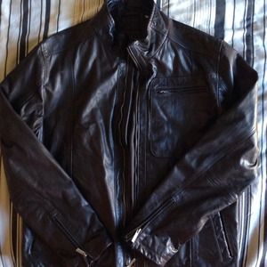 Dark Brown Leather Jacket NWOT Men's.