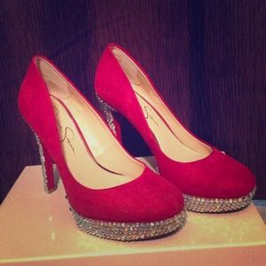 Jessica Simpson Red Rhinestoned Heels