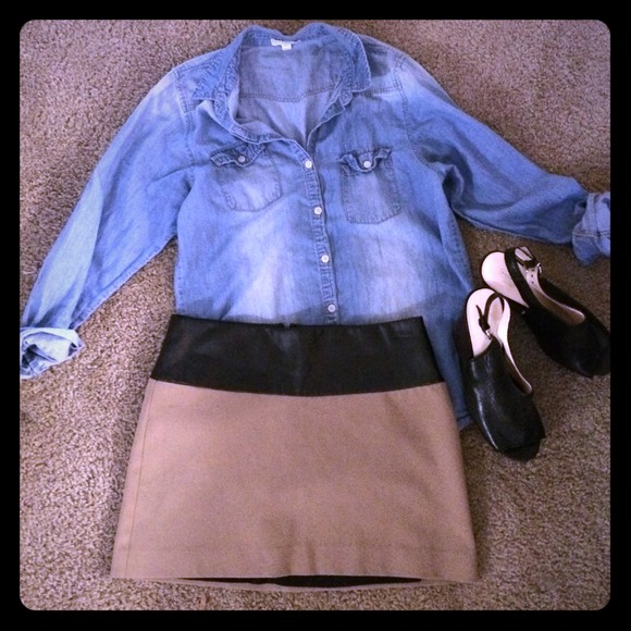 Express black leather and tan skirt