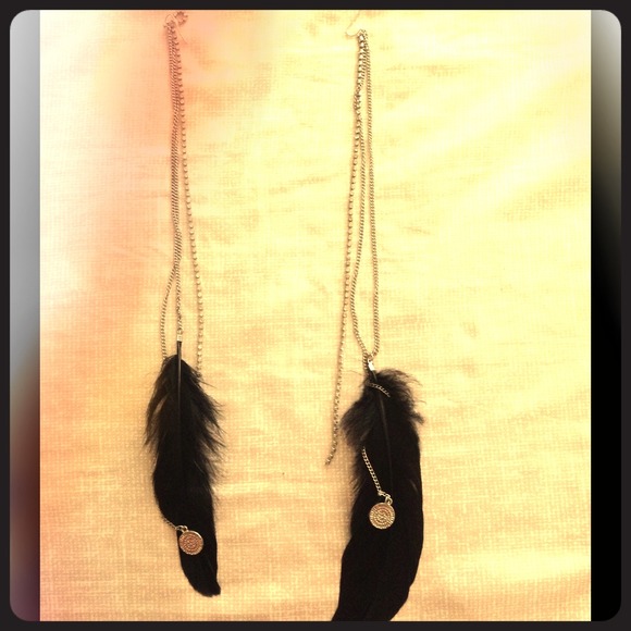 Long dangling feather earrings