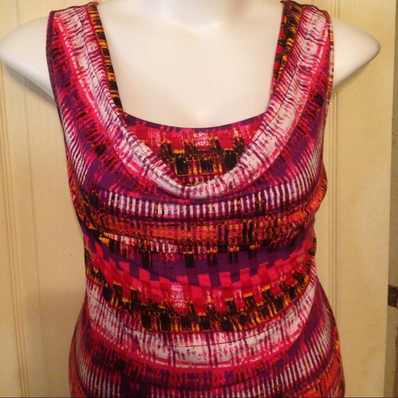 Multicolor hot pink cowl neck top