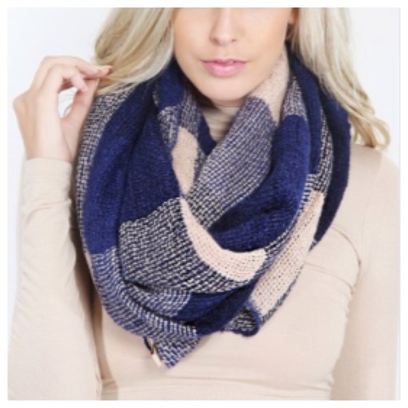 Accessories - Navy Taupe Tartan Plaid Scarf