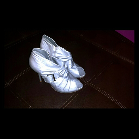 Silver peep toe ankle boots