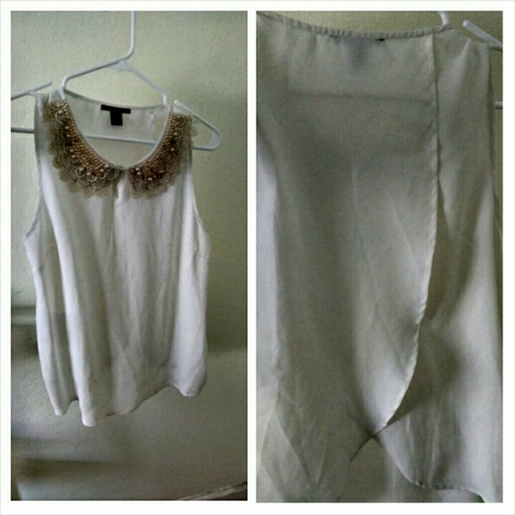 Beaded neckline chiffon top new never worn